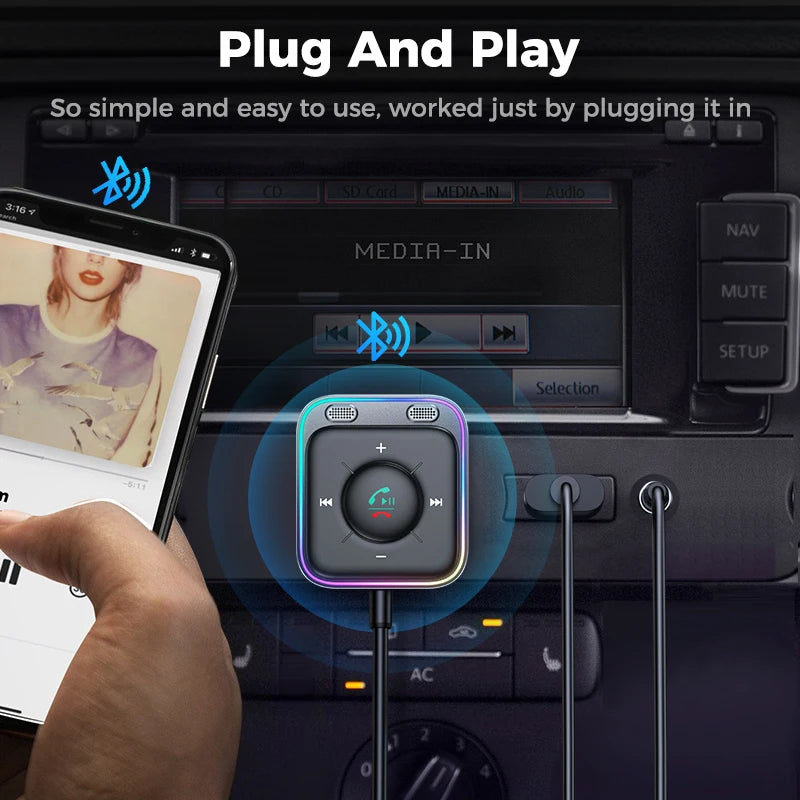 Joyroom Bluetooth 6.0 AUX Car Adapter Stronger Dual Mics & Noise Cancellation Bluetooth Receiver For Car Music/Hands-Free Calls