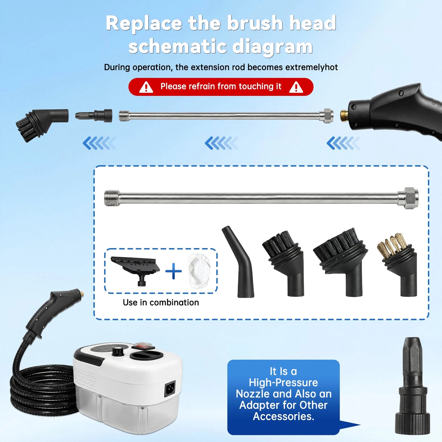 2500W High Temperature Steam Cleaner 110V Portable Handheld Steam Cleaning Machine With Multiple Accessories US Plug