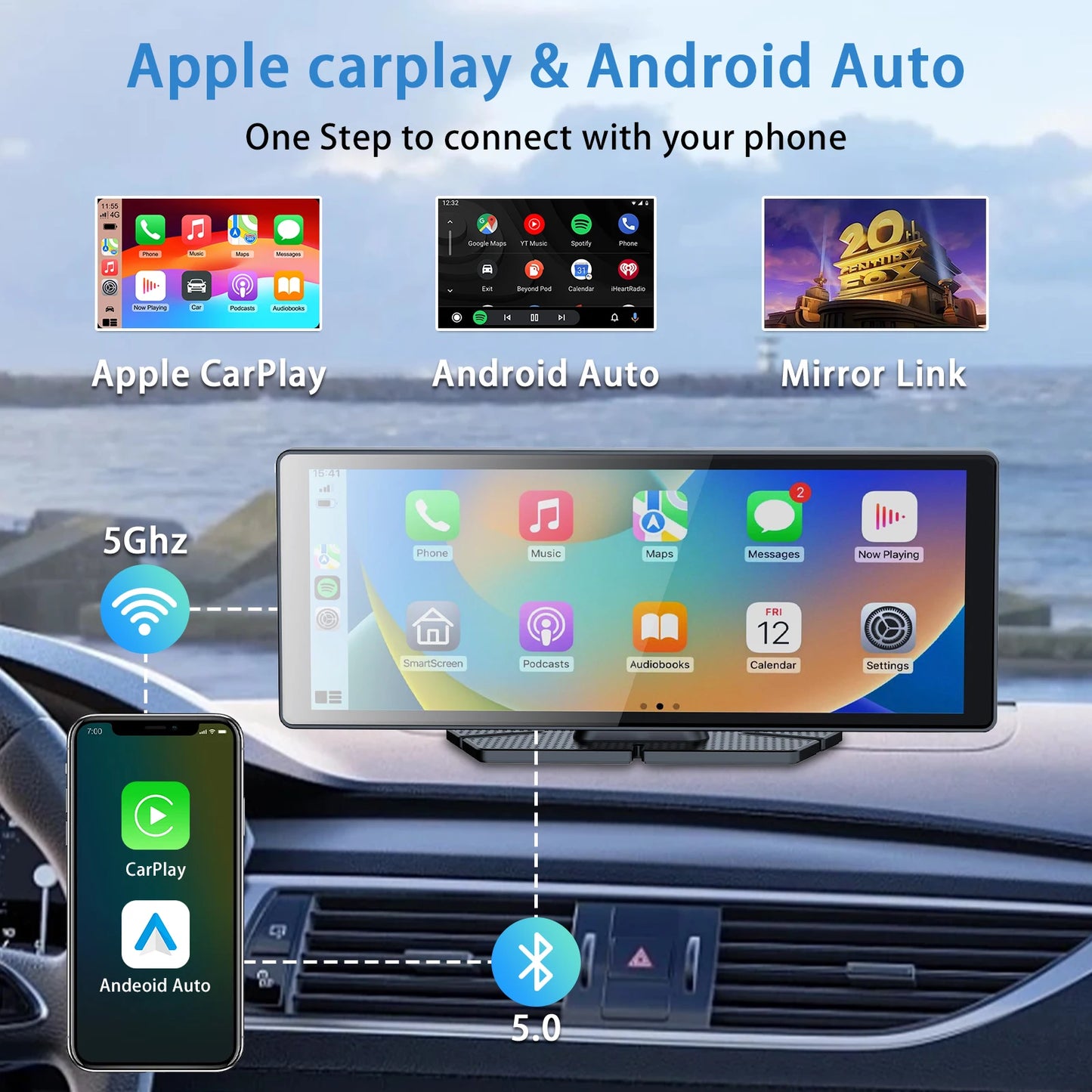 Pionray 10.26 Android Auto Universal Portable CarPlay for Car Screen Car Radio Video Wireless Carplay Screen for Apple