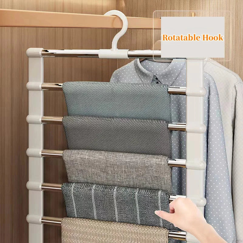 7 Layers Stainless Steel Pants Hanger Space Saving Closet Organizer Trousers Rack Non-Slip Wardrobe Storage Clothes Rack