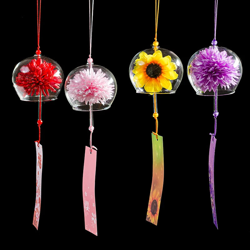 1PC Japanese Wind Bell Japan Wind Chime Handmade Glass Furin Home Spa Kitchen Office Decor Sakura Cherry Blossom Pattern Pendant
