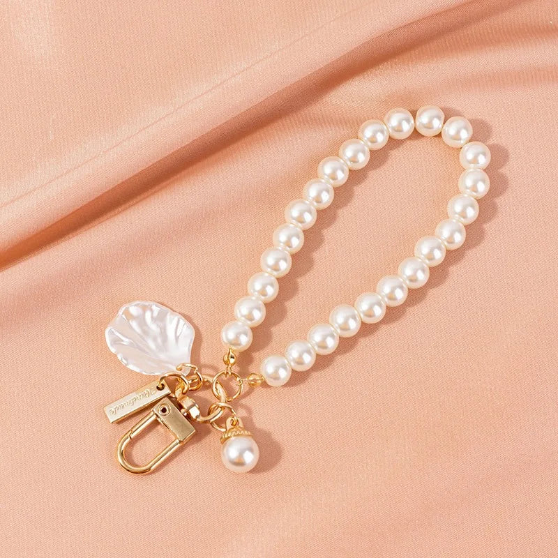 ZAKOL Shiny Pearl Shell Keychain Cute Pendant For Women Girls Bag Backpack Car Key Phone Charm Accessory