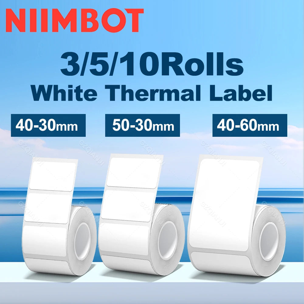 3/5/10 NiiMBOT White Label Paper Waterproof Self-adhesive Rolls For B1 B21 Mini Label Printer Price Tag Office Maker UV Print