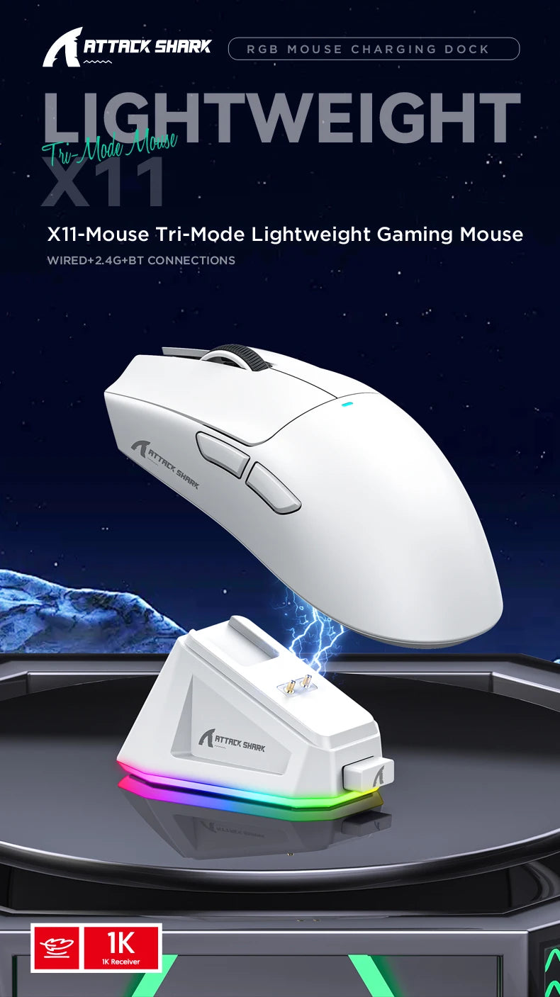 Attack Shark X11  X11SE Wireless Gaming Mouse 3-Mode , PAW3311, 22000DPI, 400IPS, PC Gaming Mouse