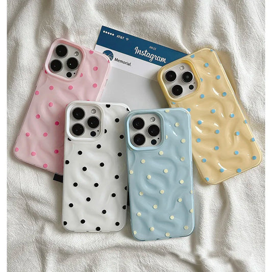 Black Polka Dots Case For IPhone 16 15 Plus 12 13 11 17 Pro Max Lovely Cover For Iphone 16 15 14 Plus Case Cover Funda Bumber