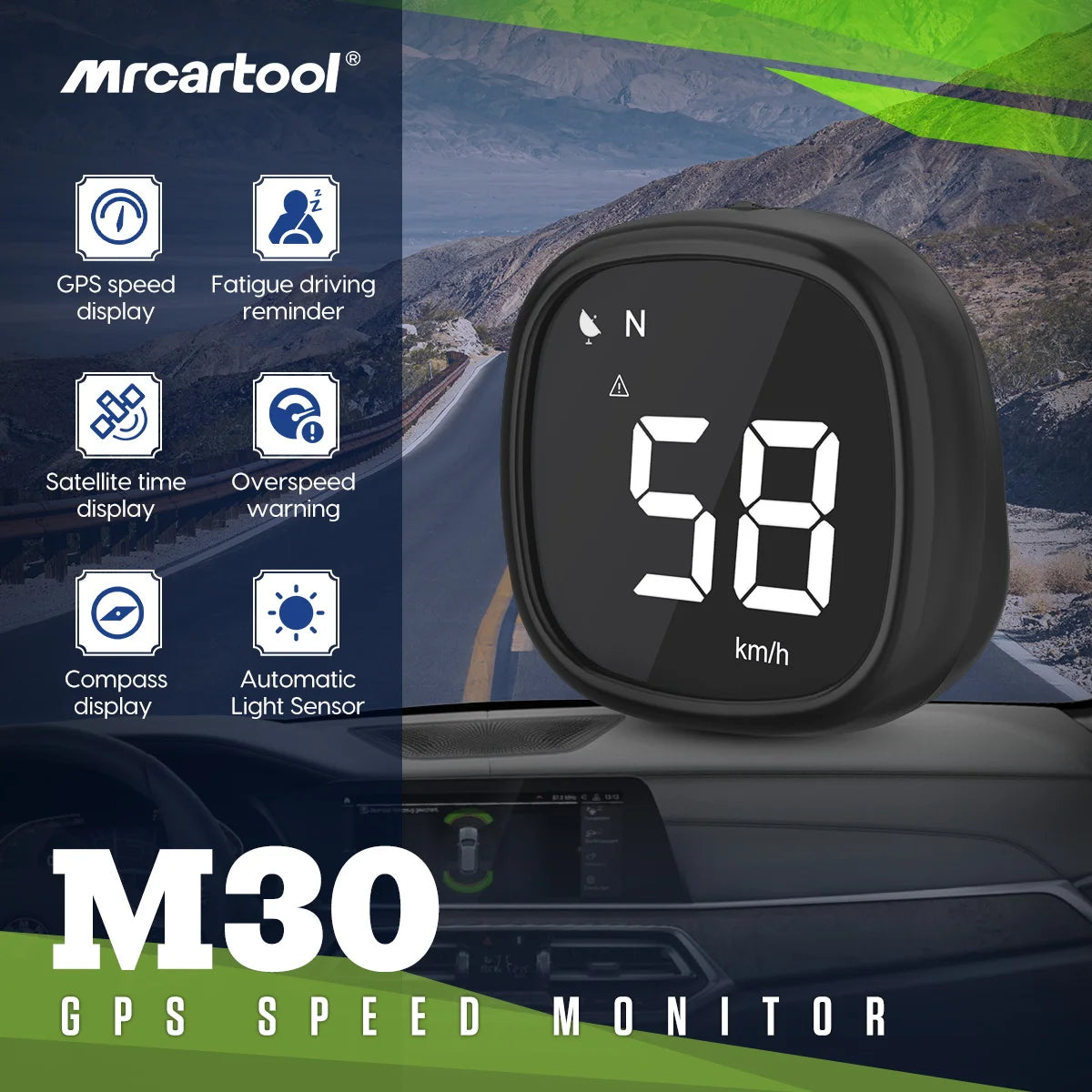 MRCARTOOL M30 Car Mini  GPS Head-Up Display Digital Hud Speedometer Overspeed Alarm Automotive Accessories Compass