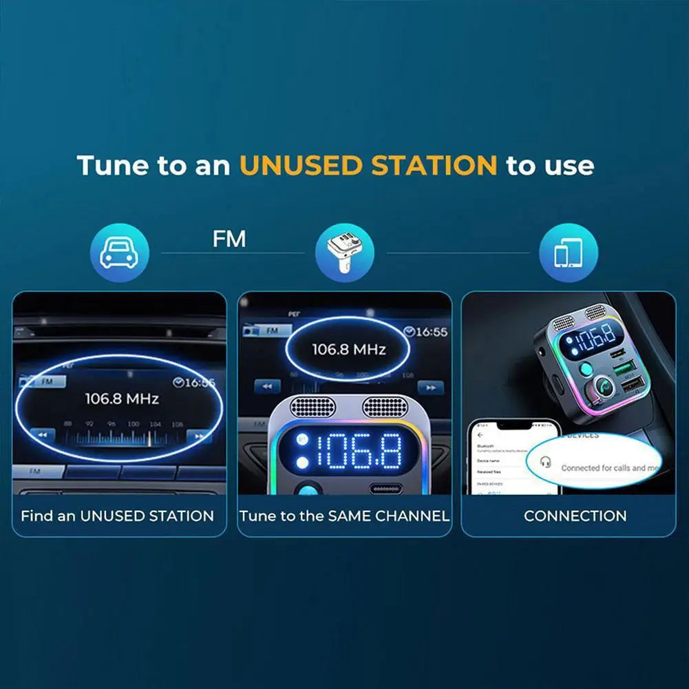 LED Bluetooth 5.0 FM Transmitter With Strong Dual Mics And Deep Bass Sound For Car 48W PD&QC3.0 Car Charger Adapter