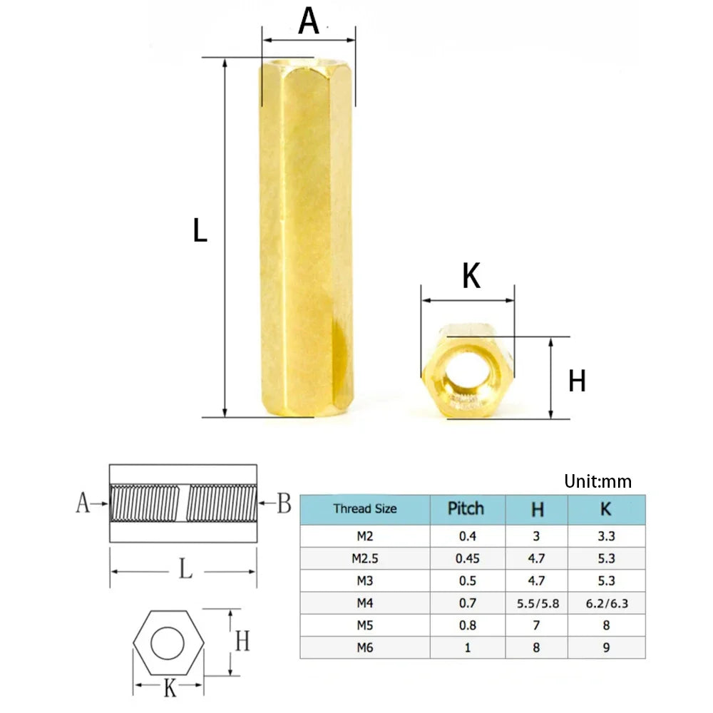M2-M6 Double Pass Hex Brass Female Standoff Pillar Stud Mount Spacer Hexagon PCB Motherboard Nut Hollow Support Customize