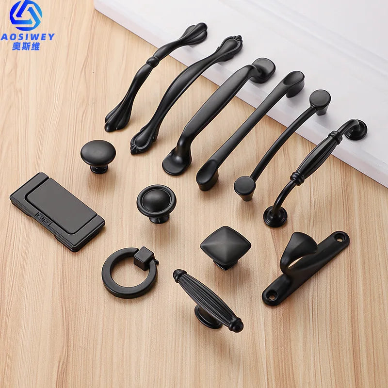 Aluminum Alloy Black Cabinet Handles American Style Solid Kitchen Cupboard Pulls Drawer Knobs Furniture Handle Hardware