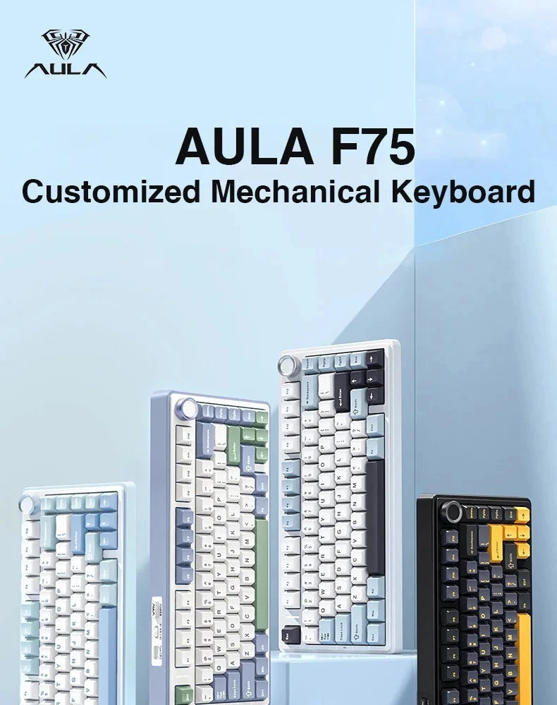 AULA Mechanical Keyboard F75 2.4GWireless/Bluetooth/Wired Gaming Mechanical Keyboard Can Freely Switch Between Game/Office Modes