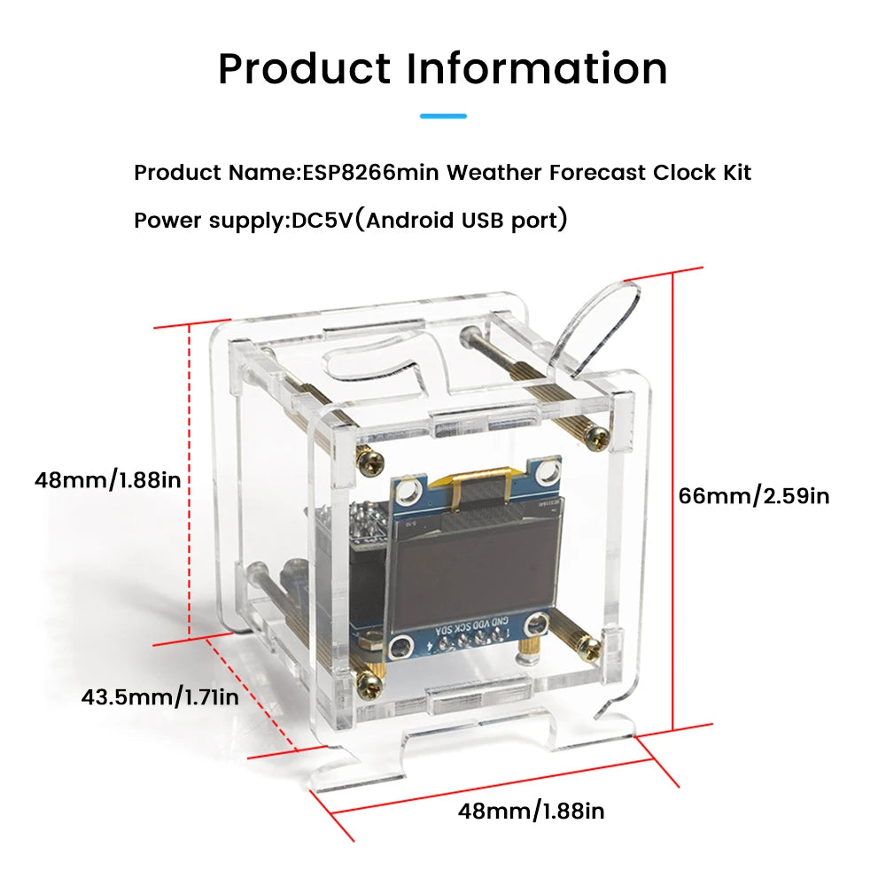ESP8266 DIY Digital Clock Kit 0.96 Inch Mini Weather Clock WIFI Soldering Practice Electronic Multifunctional Weather Station