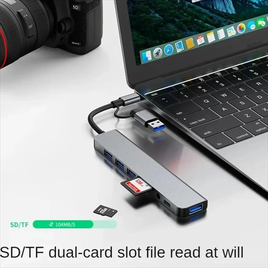 8 In 2 USB +Type C HUB With Splitter Card Reader, USB C Port, USB 3.0 / 2.0, SD/TF Splitter Card Reader, Docking Station