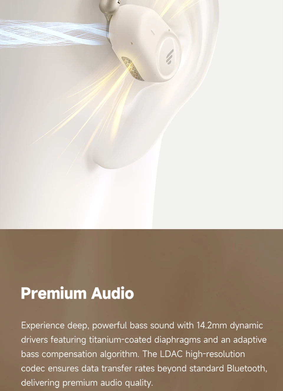 Edifier A6 Open Ear Bluetooth Earphones Ear Hook Headphones Hi-Res Wireless Audio IP55 Waterproof 40hrs Playtime LDAC Codec
