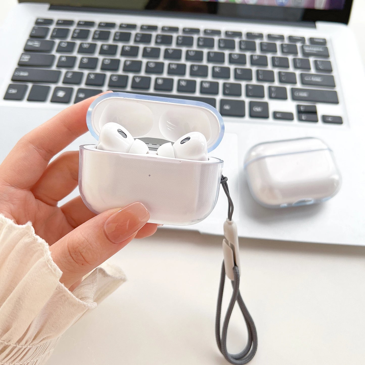 Clear TPU Earphone Case for Airpods 4 3 2 1 Pro Pro2 Shockproof with Lanyard Strap for Airpods Charging Case Transparent Cover