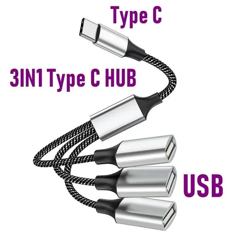 4-Port Type C USB Hub Fast Data Transmission OTG Adapter Multi Device Extension for Computer Laptop
