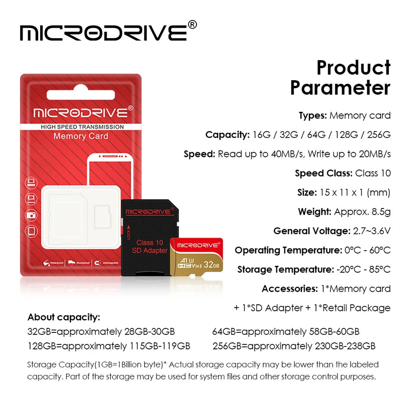 Class 10 Micro Memory Card, Mini SD Flash Card, TF Card, 128GB, 64GB, 32GB, 16GB, 256GB, For Smartphone PC
