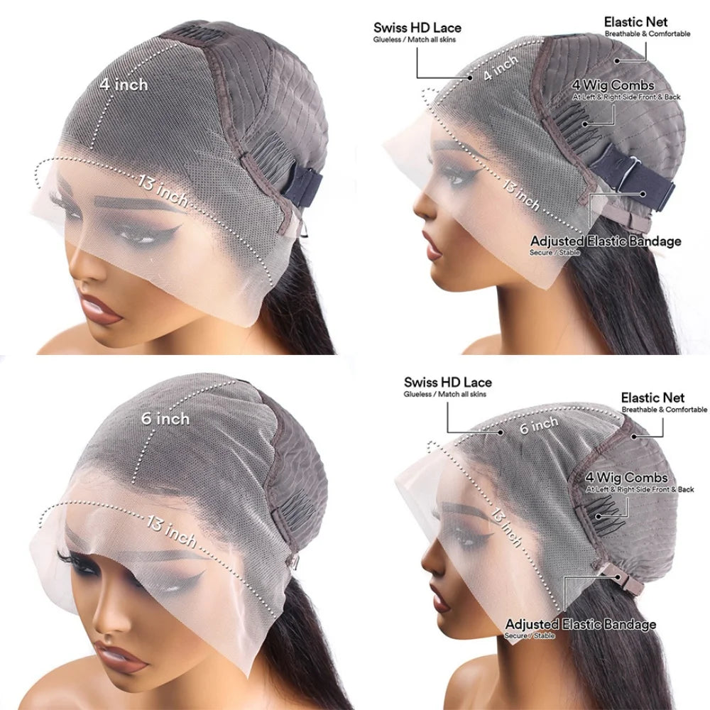 40 Inch Deep Wave Lace Front Wig for Women Human Hair 13x4 13x6 Transparent 250 Density Curly Water Wave Wig