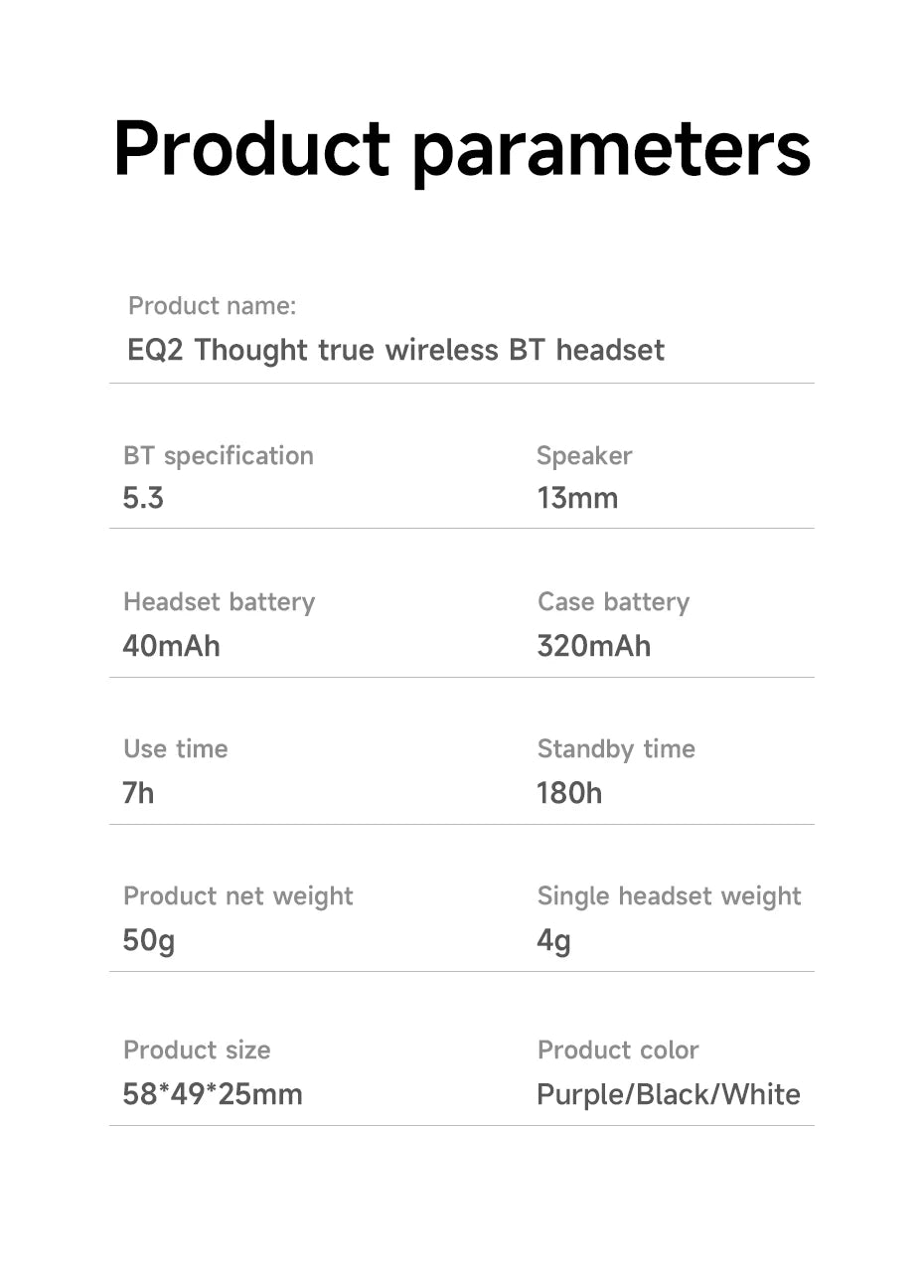HOCO EQ2 True Wireless Bluetooth 5.3 Earbuds Touch Control Stereo In-Ear Headphones Built-In Microphone Sports Compatible