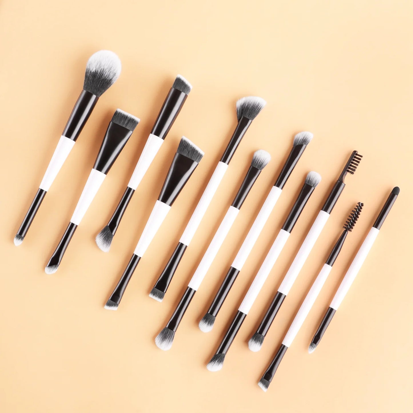11 full set of eye makeup brushes, double-head design, eyeshadow brush, smudge brush, eyebrow brush, full set of beauty tools
