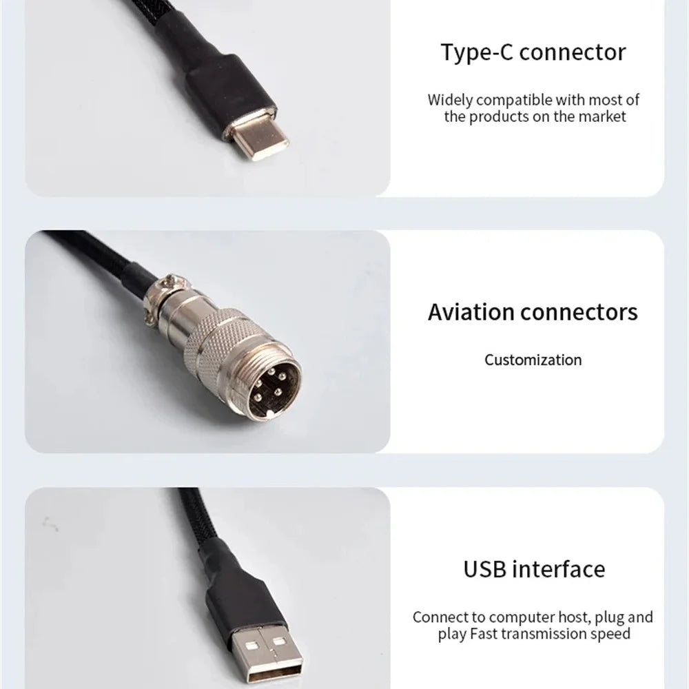 Mechanical Keyboard Coiled Cable Detachable USB C Aviator Connector Coiling Cable Desktop Computer Gaming Keyboard Accessories