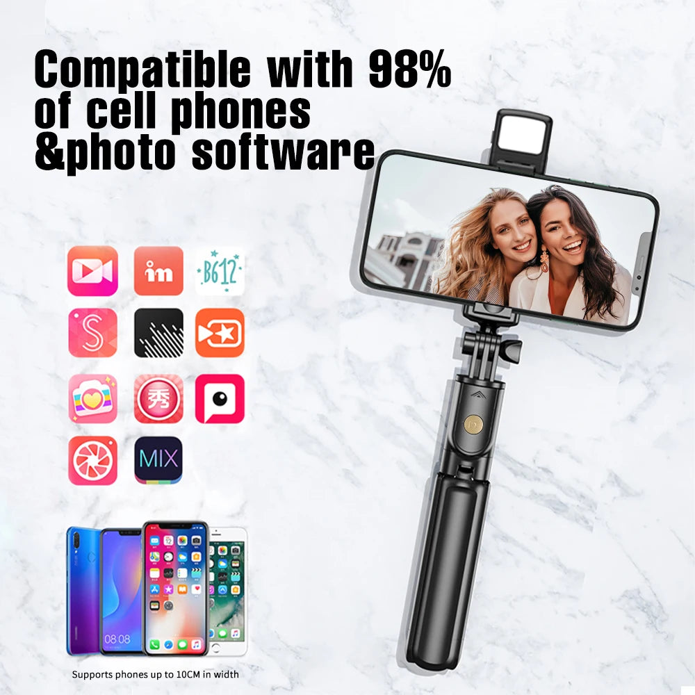 Expandable 3-in-1 Selfie Stick Tripod With Detachable BT Wireless Remote Compatible With Most Of Phones Lightweight Tripod Stand