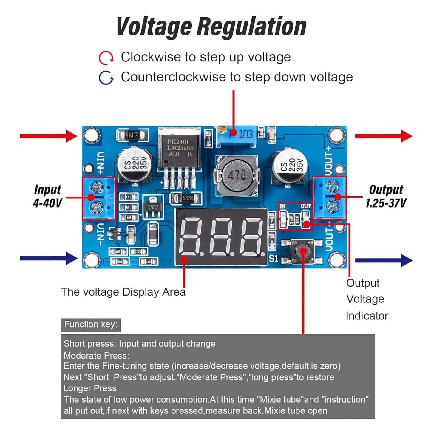 5 Pack LM2596S Buck Converter High Efficiency DC-DC Converter Voltage Regulator 3.0-40V to 1.5-35V Adjustable Output