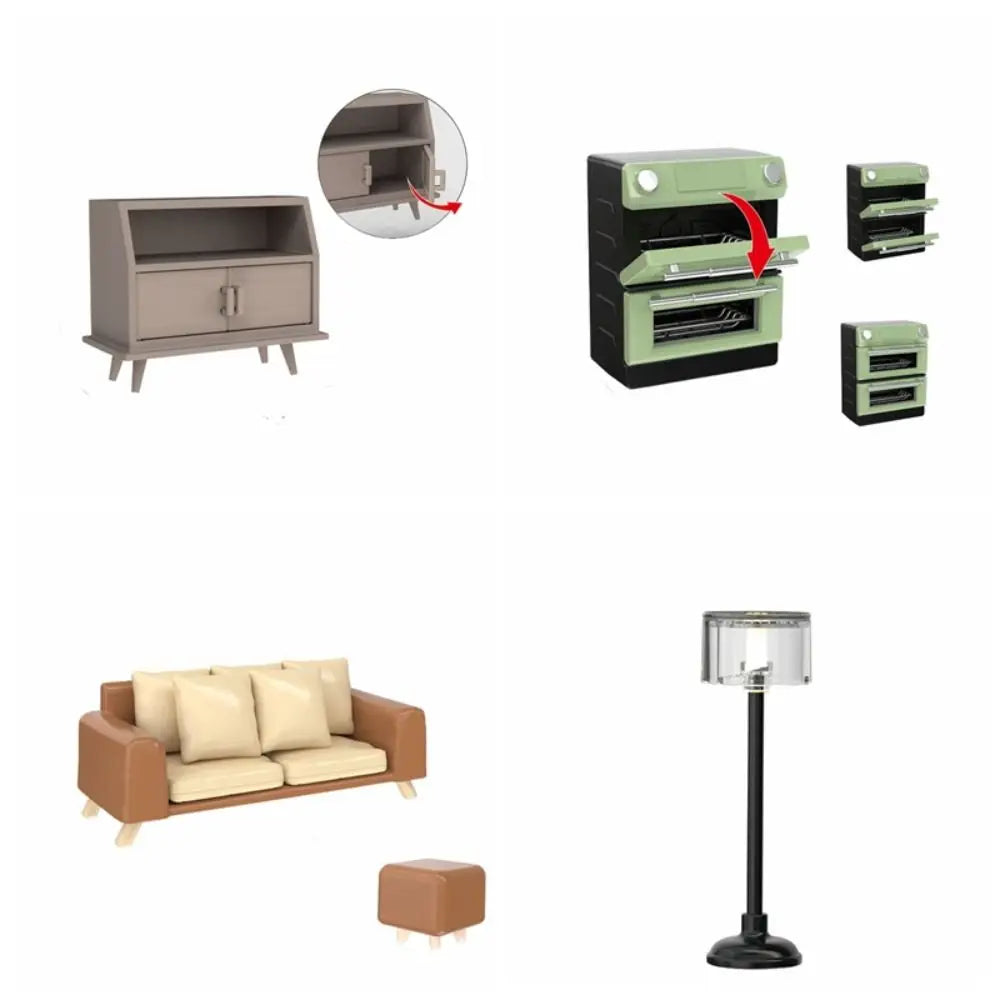 Sofa Floor Lamp Shelf Kettle Dollhouse Miniature Furniture Accessories ABS Household Kitchen Ornaments Shooting Props