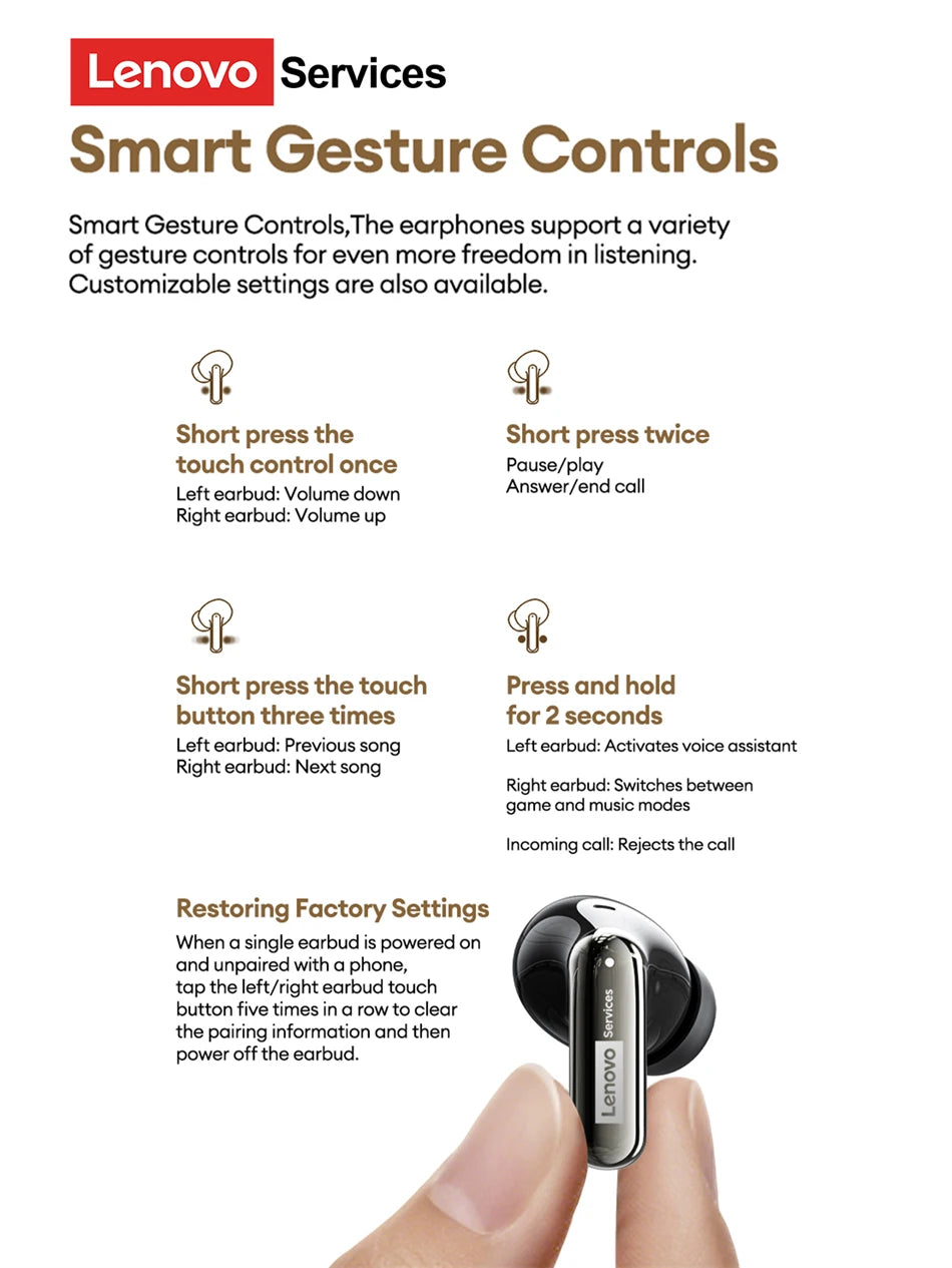 Choice Lenovo LE208 Wireless Bluetooth Leather Earphones Stereo ENC Noise Cancelling Headphone 38ms Low Latency Gaming Headset