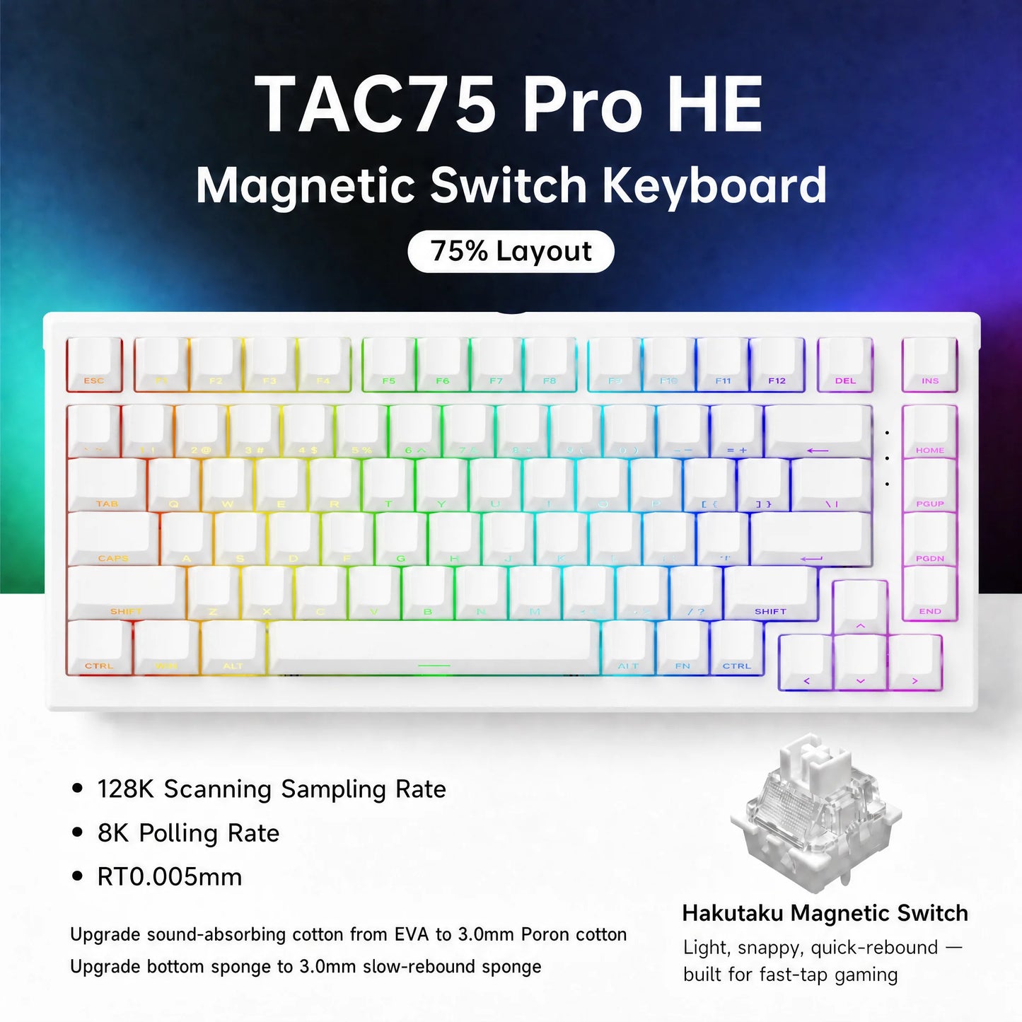 AKKO TAC75 HE Magnetic Switch Keyboard 75% Gaming Keyboards Rapid Trigger 0.005mm 8K RGB Wired Esports Custom Keyboard for Gamer