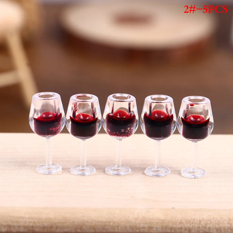 5pcs Dollhosue Miniature Red Wine Cup Wine Glasses Doll House Foods Groceries Kitchen Fairy Garden Scene Decor Furniture Toy