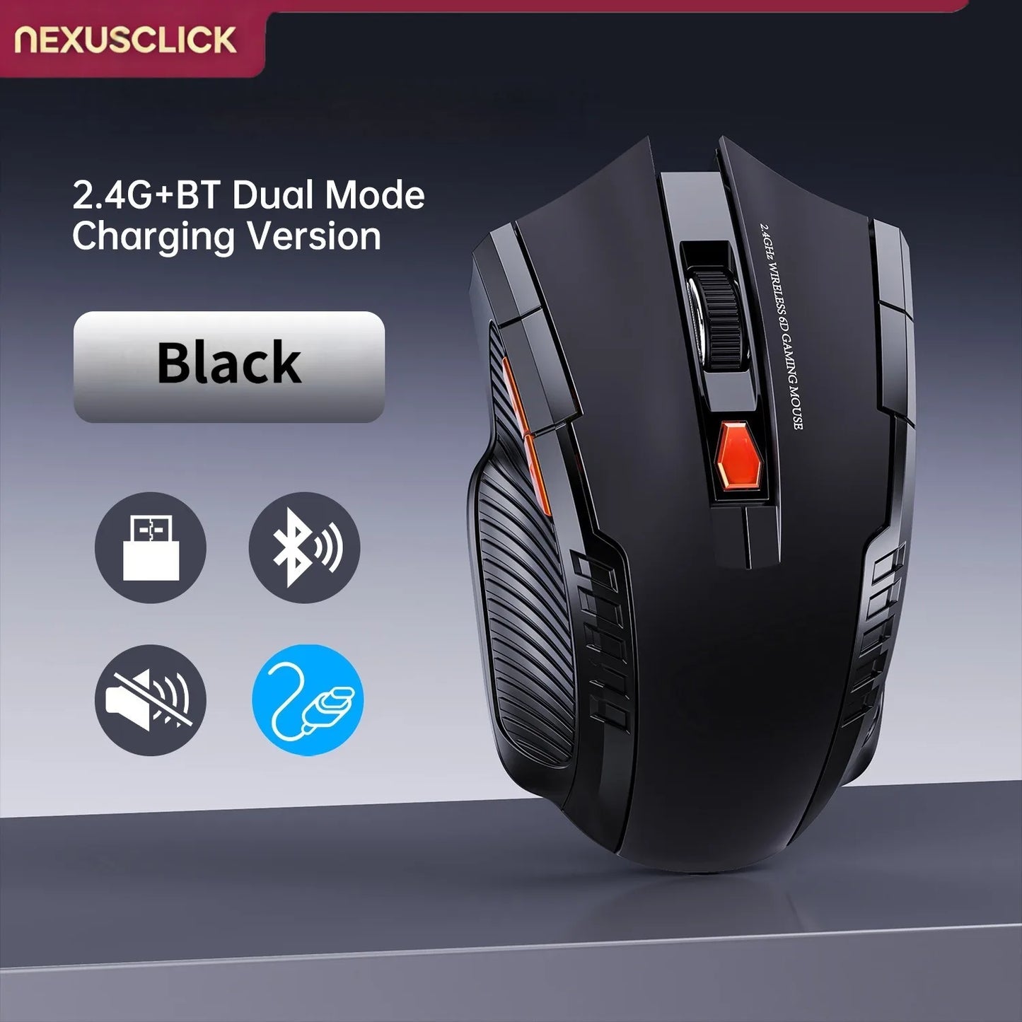 NEXUSCLICK Wireless Optoelectronic Mouse,1600DPI 6 Silent clicks New Game&Craft Gift Mice in Stock USB Receiver for Office Gamer