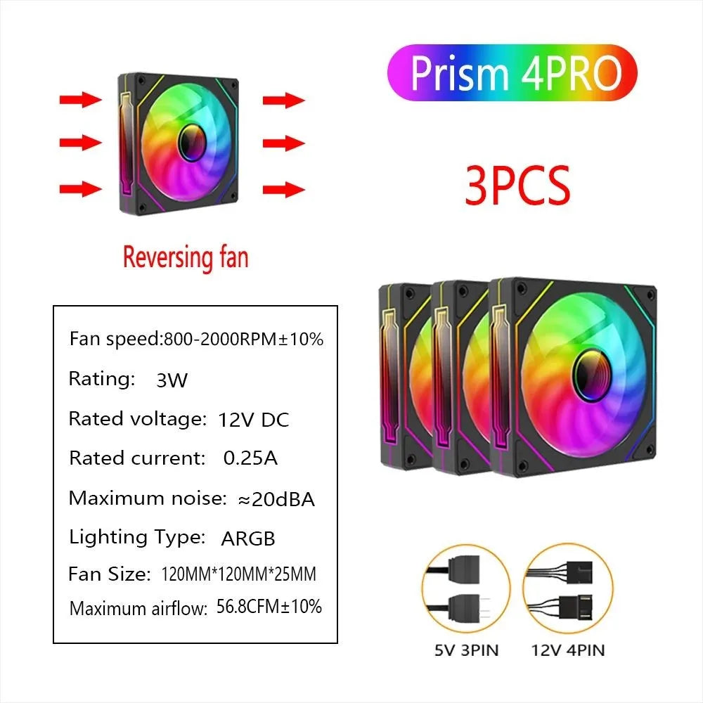 LDPCSJ PRISM 4 RS 12cm ARGB 4 Pin Computer Case Fan Quiet Cooling 12V Large Air Volume 1200RPM for Desktop Gaming PC Build