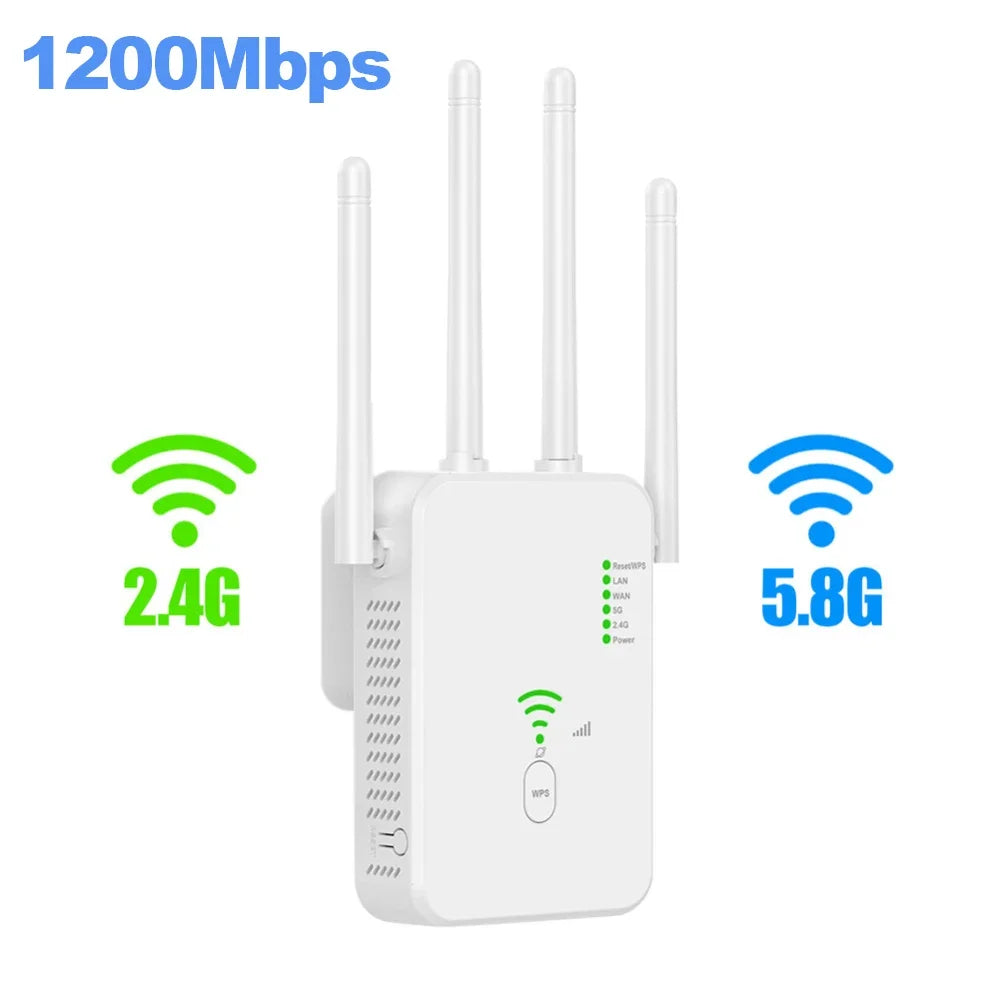 Dual-Band WiFi Repeater - 1200Mbps, Boosts 2.4G & 5G WiFi Signal, 802.11ac Gigabit Amplifier with WPS