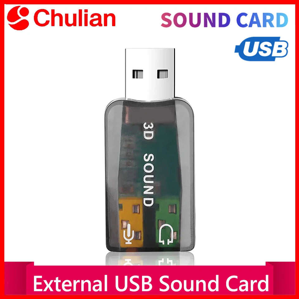 External USB Sound Card 3D Audio Headset Microphone Adapter for PC Desktop Support for Three-dimensional Sound Plug And Play