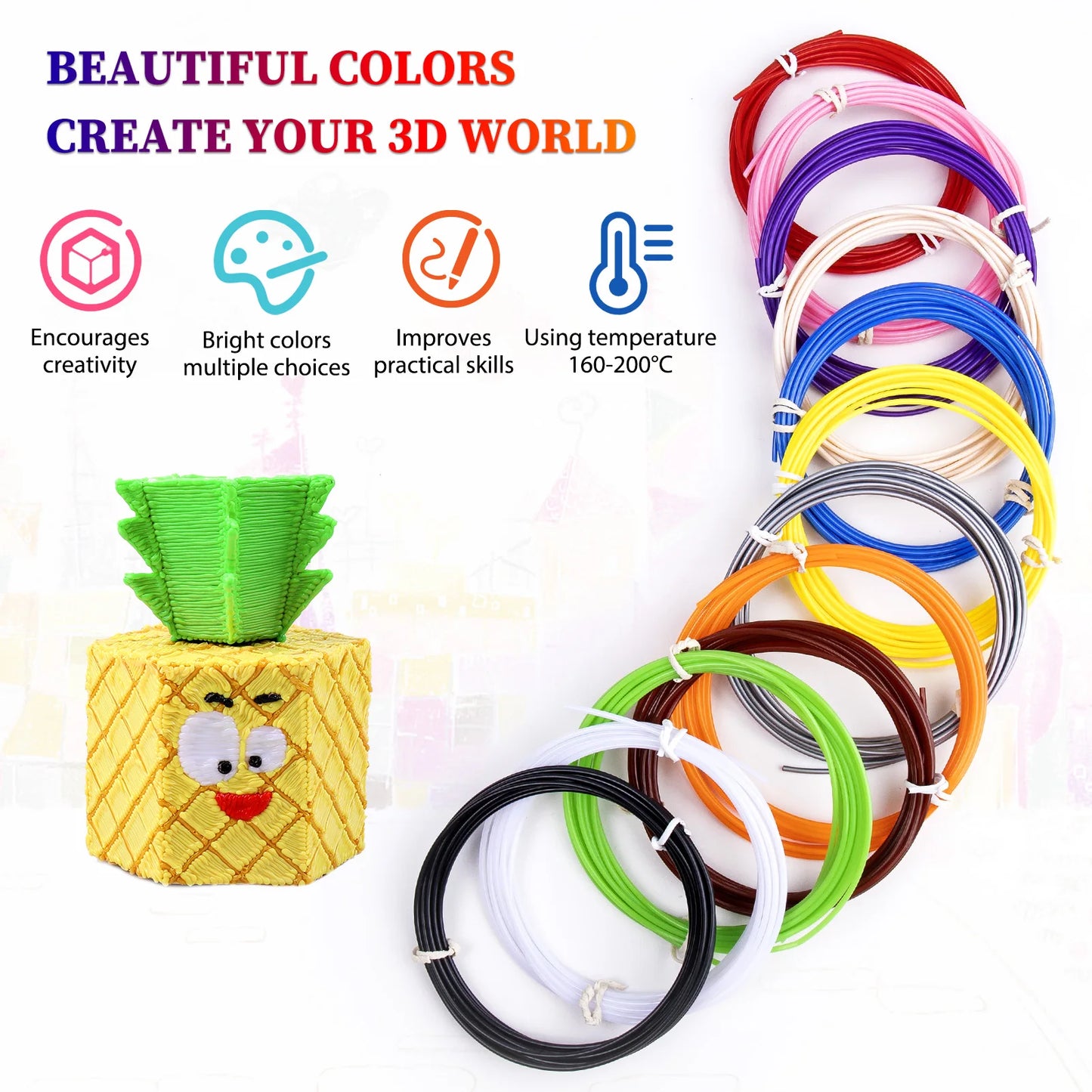 32/15/10 Colors 3D Pen Filament Refills 1.75mm PLA, Each Color 10Feet(3m), Total 320/150/100 Feet (96/45/30m), Random Color