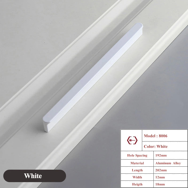 Modern White Length Cabinet Handle Hidden Kitchen Cabinet Drawer Pull Furniture Cupboard Wardrobe Door Knob Hardware Long Handle
