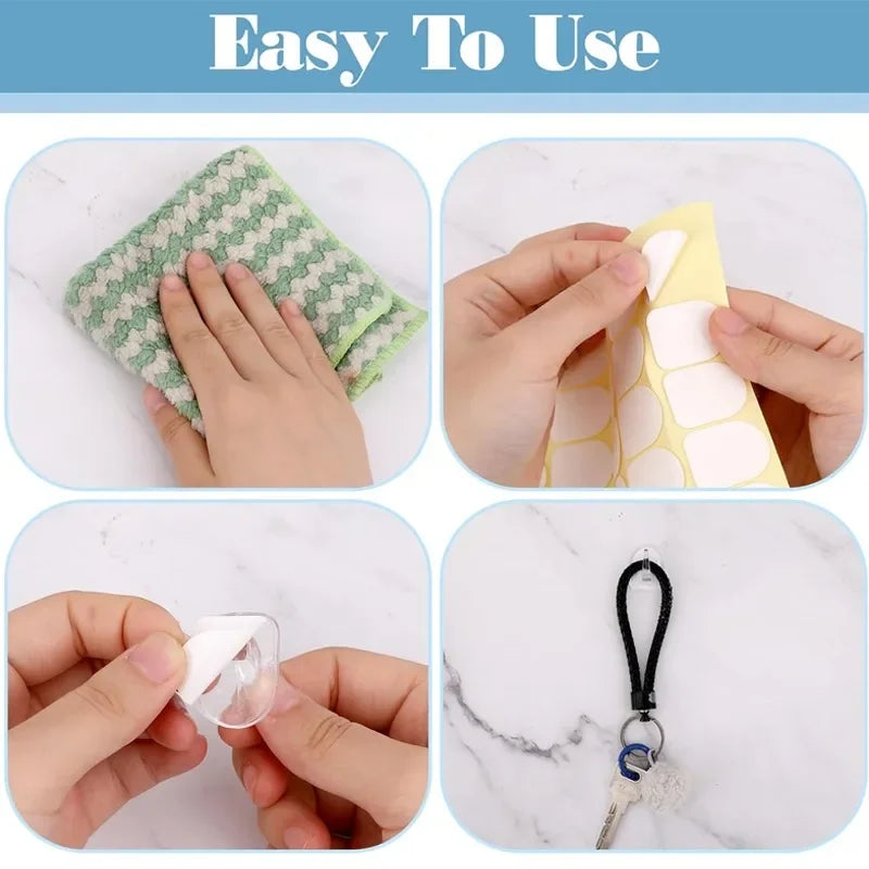 50/100PCS Mini Clear Wall Hooks Self Adhesive Transparent Sticky Hanger Wall Decor Hook Home Kitchen Bathroom Storage Organizers