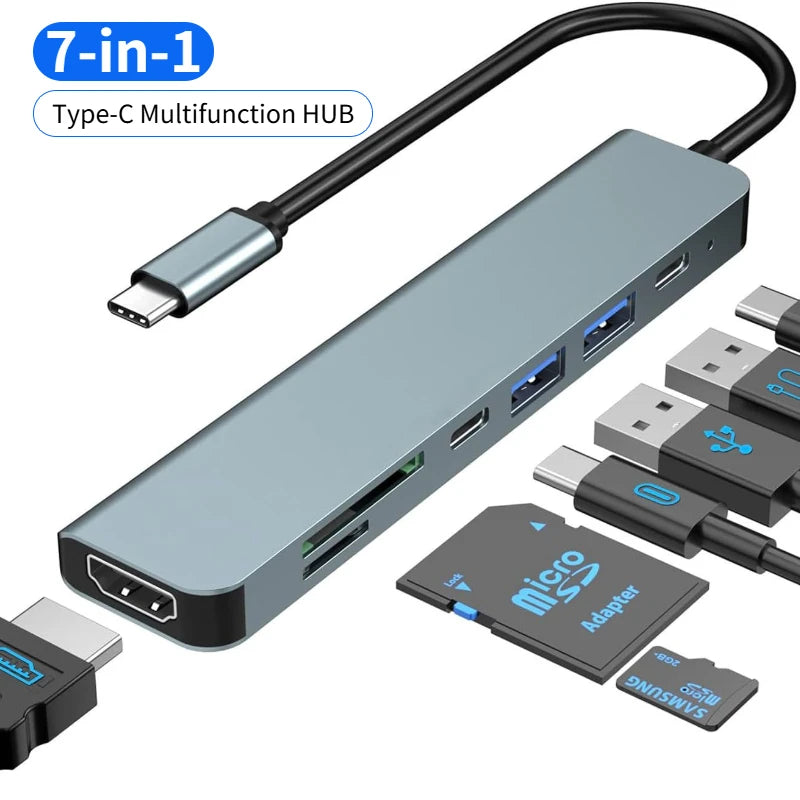 USB C Docking Station TYPE-C HUB to HDMI 4K 30Hz with Screen off Button USB 3.0 5Gbps HUB 87W Fast Charging for MacBook