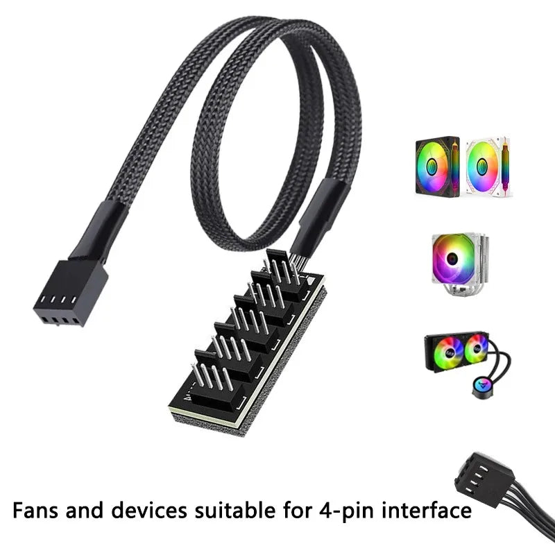 1 to 5 PWM Fan Hub PC CPU Cooling 4PIN Fan Power Cable Hub Adapter Sleeved Case Splitter for Computer Cooler Case Fans