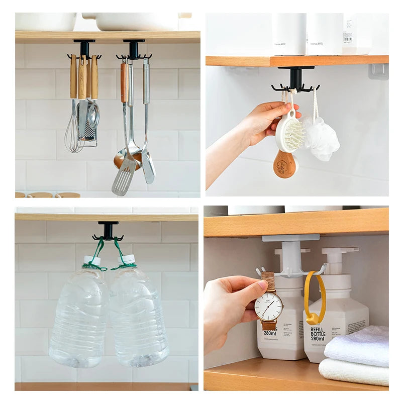 360 Degrees Rotated Kitchen Hooks Self Adhesive 6 Hooks Home Wall Door Hook Handbag Clothes Ties Bag Hanger Hanging Rack