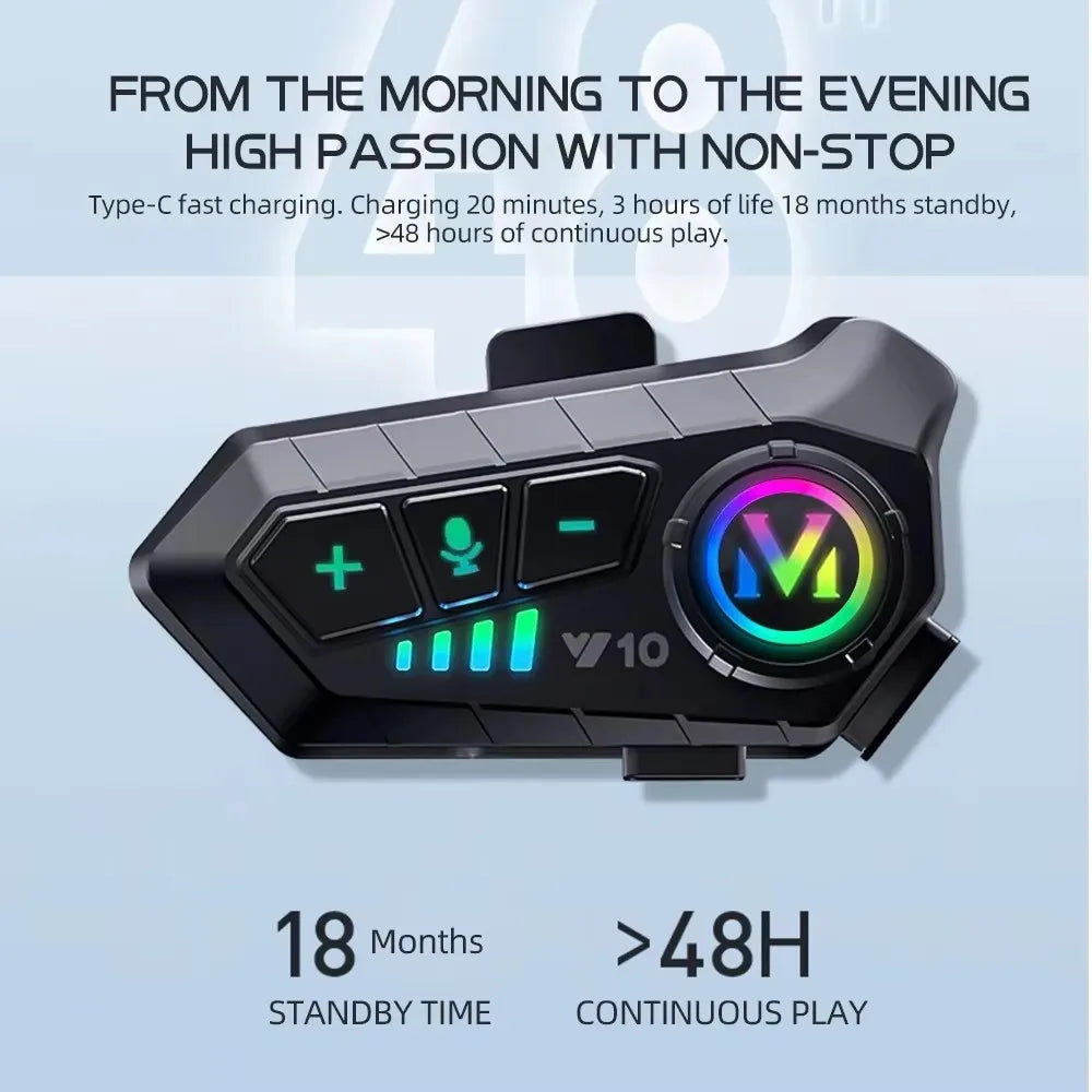V5.3 Motorcycle Helmet Headset Bluetooth Headset Voice Control Wireless Handsfree Call  Earphone IPx6 1000mah with Ambient Light