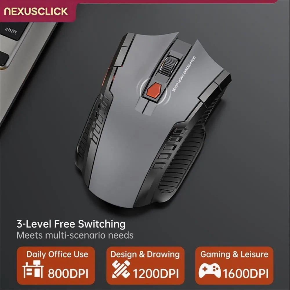 NEXUSCLICK Wireless Optoelectronic Mouse,1600DPI 6 Silent clicks New Game&Craft Gift Mice in Stock USB Receiver for Office Gamer