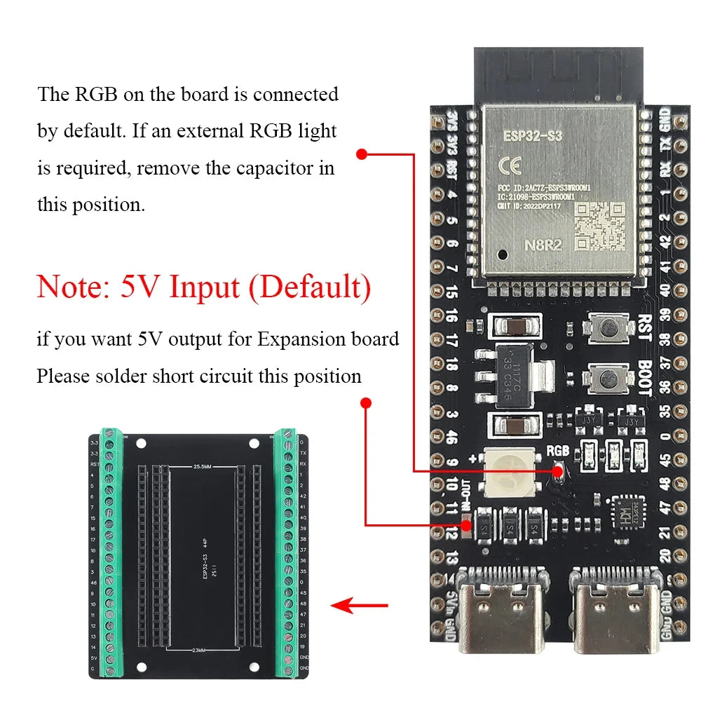 ESP32-S3 Development Boards with Expansion Adapter Kit 2.4G Wifi BT Module ESP32-S3-1 N8R2 N16R8 44Pin Type-C ESP32-S3