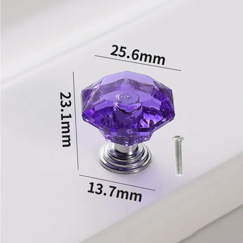 1pc Diamond Shape Design Colorful Crystal Glass Knobs Cupboard Drawer Pull Door Kitchen Cabinet Wardrobe Handles Hardware