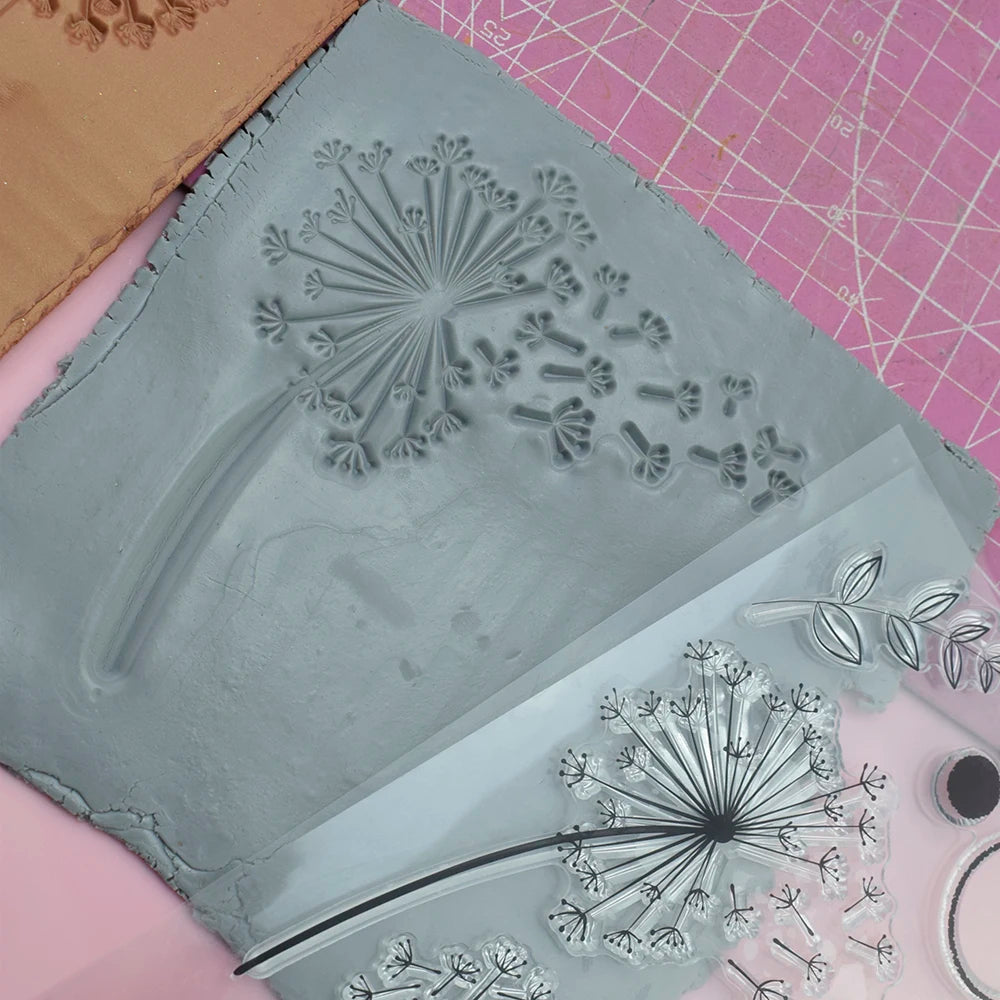 Clay Stamp Texture Emboss Sheet Ceramic Pottery Polymer Clay Dandelion Pattern Impression Template Designer DIY Art Hobby Supply