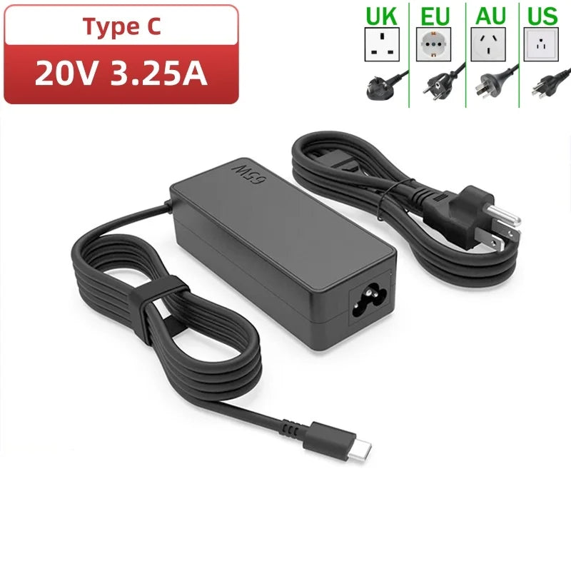 Notebook Power Adapter 65W 20V3.25A Laptop Charger with Type-C Interface Compatible with EU Plug for Part ASUS/Lenovo/HP Laptops