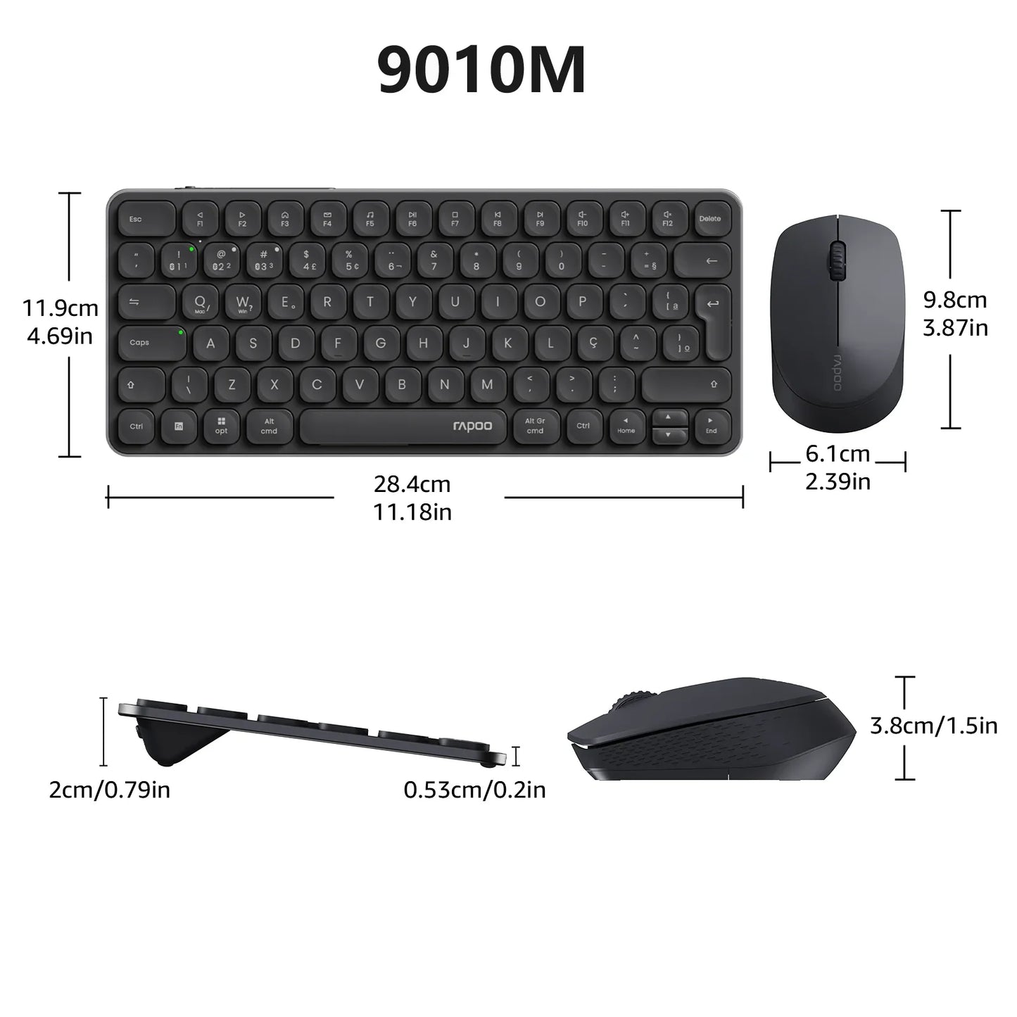 Rapoo E9050L/9010M ABNT2 Portuguese Brazil Multi-Device Bluetooth Wireless Keyboard Black Color with Multimedia Key