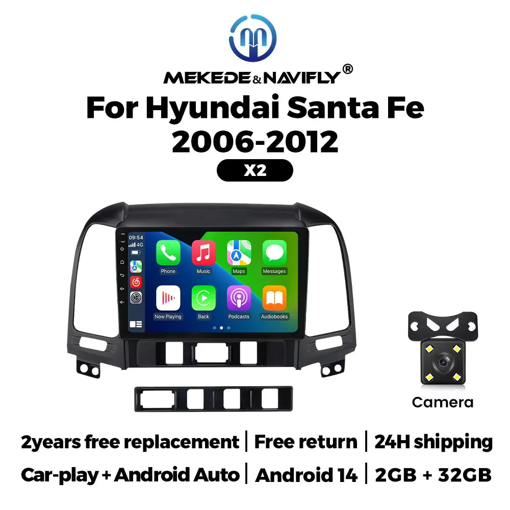 MEKEDE &NAVIFLY Android 14 Wireless Carplay Auto Car Radio for Hyundai Ix45 Santa Fe 2006 - 2012 Multimedia Player GPS FM Stereo