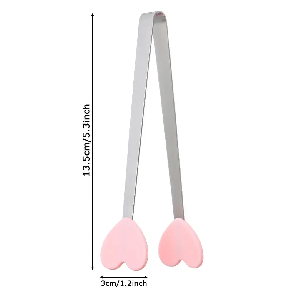 1pc Creative Silicone Stainless Steel Mini Snack Food Tongs Non-slip Handles BBQ Bread Ice Cube Clip Kitchen Accessories