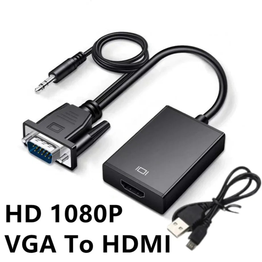 VGA to HDMI-Compatible Converter Adapter with 3.5mm Audio Video Cable VGA Input HDMI Output for Computer Laptop TV Projector